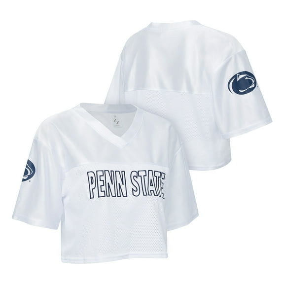 Women's ZooZatz White Penn State Nittany Lions Mesh Cropped V-Neck T-Shirt