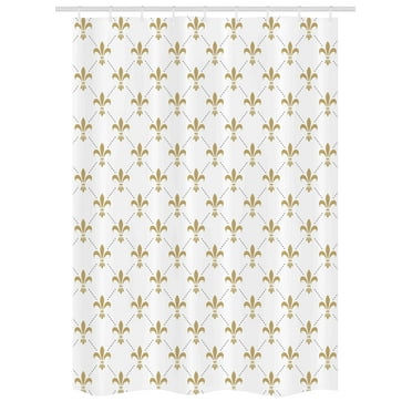 Fleur De Lis Stall Shower Curtain, Fleur De Lis Pattern Vintage Stylized Lily Flower Royal Symbol Artistic Design, Fabric Bathroom Set with Hooks, 54W X 78L Inches, White Gold, by Ambesonne