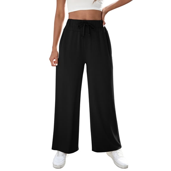 Yesfashion 2025 Women Sports Pants High Waist Casual Wide Leg Long Lounge Pull On Trousers with Pocket