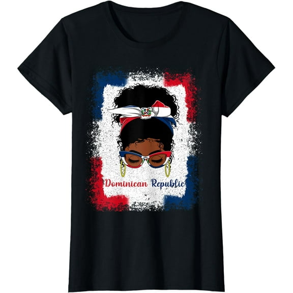 Messy Bun Dominican Republic Flag Womens Woman Girl T-Shirt