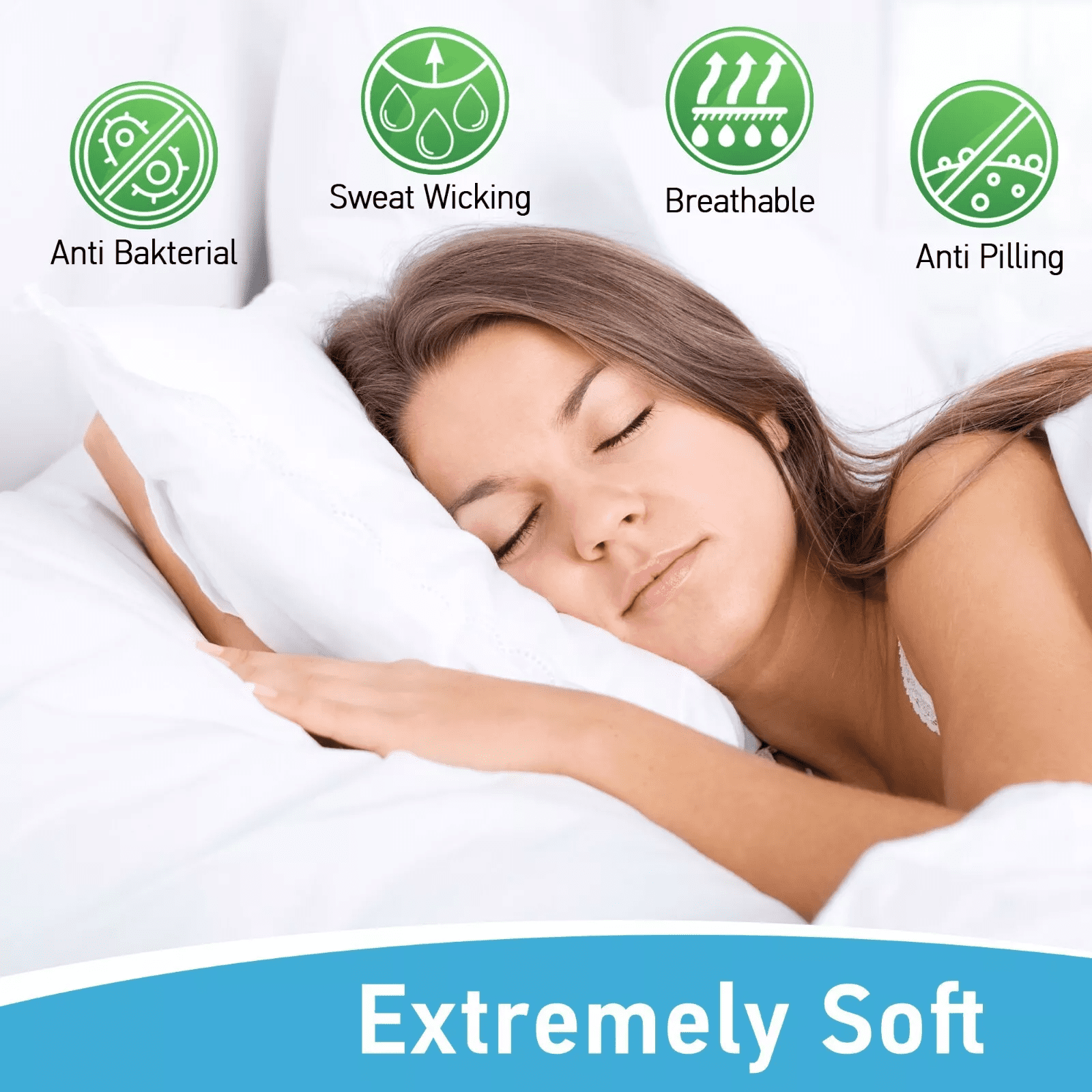 Super Soft Bamboo Bed Sheet Sets, 1800 Thread Count, Hypoallergenic and Machine-Washable, Light Blue 4 Piece Set
