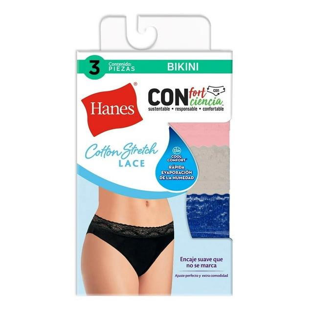 Bikini Hanes Panties para Mujer, Multicolor Secado Rápido1 Paquete con 3 Piezas Talla 5