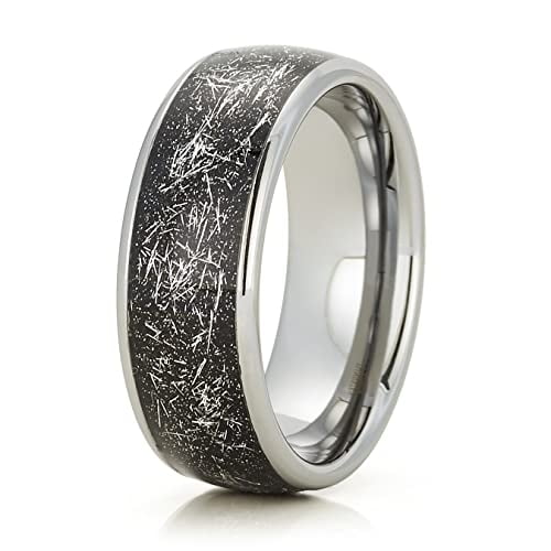 Meteorite Wedding Ring Tungsten Wedding Ring 8mm Wedding Tungsten Carbide Ring Anniversary Ring Engagement Ring Tungsten
