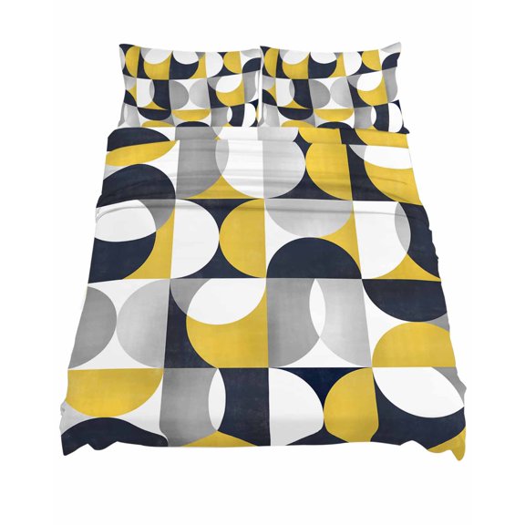 Queen Size Yellow Black Sheet Sets Nordic Retro Medieval Geometric Abstract Soft Breathable Microfiber Bed Sheets Deep Pockets 4 Piece Bed Sheets Set, 1 Fitted Sheet, 1 Flat Sheet & 2 Pillowcases