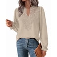 thumbnail image 6 of WIHOLL Blouses for Women Lace V Neck Long Sleeve Shirt Boho Dressy Casual Fall Tops Apricot, 6 of 9