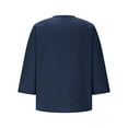 thumbnail image 6 of Womens 3/4 Sleeve Linen Tops Plus Size V Neck Button Down Shirt Work Casual Blouses for Spring Summer Fall (M, Navy), 6 of 7