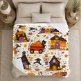 thumbnail image 5 of Whimsical autumn celebration Village Scene Cartoonish Ghosts Black Cat, Warm Flannel Blanket for Living Room and Bedroom, Playful Pet Portrait Pattern, Cat Lovers autumn celebration Gift, 5 of 9