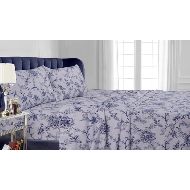 Juego de sábanas de franela Tribeca Living, tamaño king, 100% algodón, color azul
