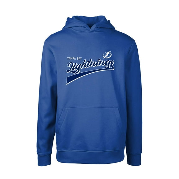 Youth Levelwear Blue Tampa Bay Lightning Podium Retro Script Fleece Pullover Hoodie