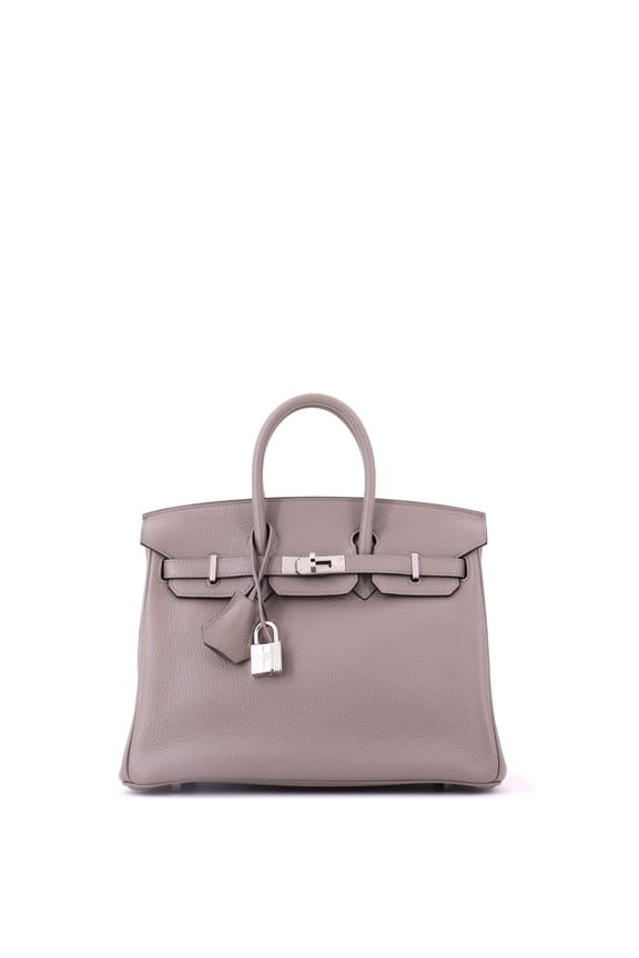 Pre-Owned Birkin Handbag Grey Novillo with Palladium Hardware 25 By Rebag