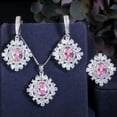 thumbnail image 2 of CZ Crystal Oval Dangle Earring Necklace and Ring Jewelry Silver Plated Pink Set, 2 of 7