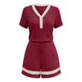 thumbnail image 5 of Likimi Two Piece Sets For Women Shorts Sleeve V Neck Solid Color Lace Top With Pocket High Waist Shorts Summer Fashion Comfort Outfit Set Rd1 Size S, 5 of 5