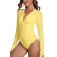 thumbnail image 5 of RELLECIGA Women's Rash Guard Long Sleeve Women Tummy Control Zipper One Piece Swimsuit Sexy Monokini Yellow Bathing Suits Navy Blue Size S, 5 of 7
