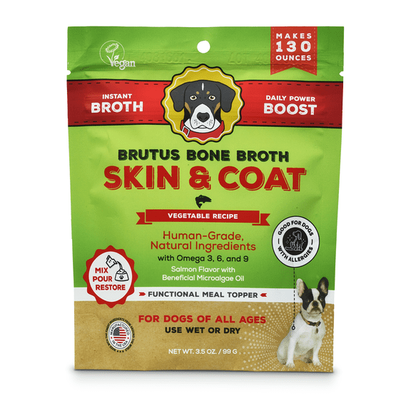 Brutus Bone Broth on the Go: Vegatable Skin & Coat Instant Bone Broth for Dog Food Mega Pack, 3.5 oz.