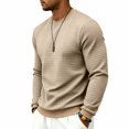 thumbnail image 5 of IAJDKMEK Men's Crewneck Waffle Knit Sweater - Solid Color Long Sleeve Relaxed Fit, Sweaters for Men Casual Ribbed Edge Comfort Style,Khaki L, 5 of 8