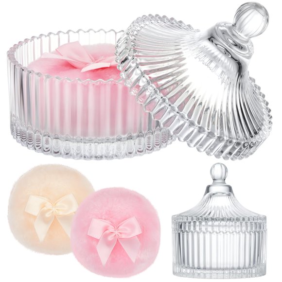Set Powder Puff Tioncy con contenedor de cristal, 3 unidades