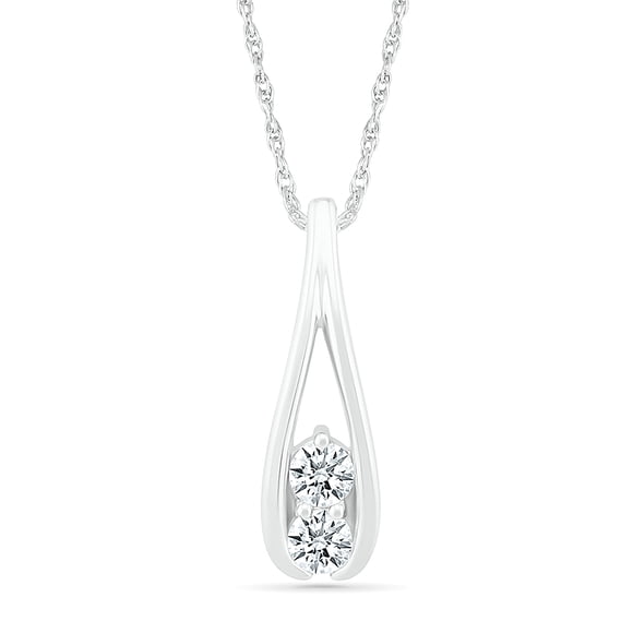 DGOLD 10kt White Gold Round White Diamond 2 Stone Pendant for Women (1/4 cttw)