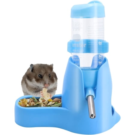 3 in 1 Hamster Hanging Water Bottle Pet Auto Dispenser with Base for Dwarf Hamster Mouse Rat Hedgehog (80ML, Blue)