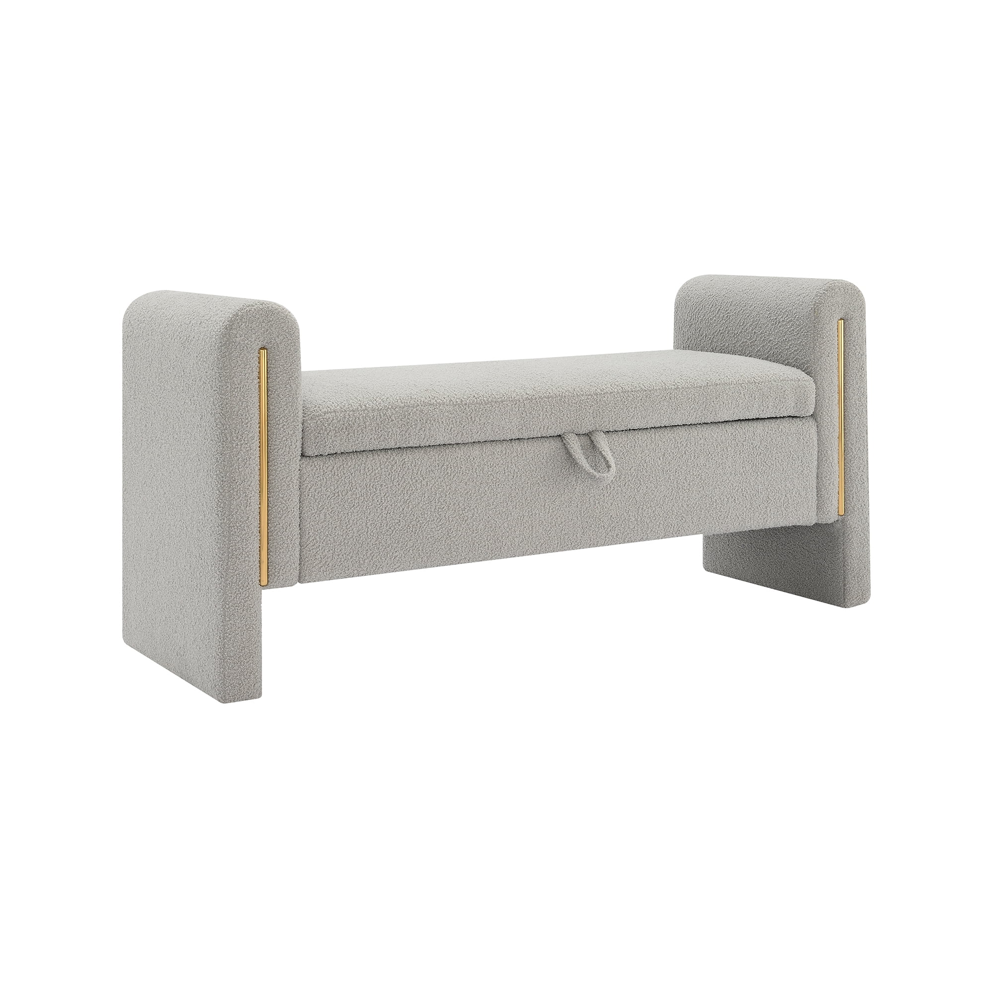 Miniyam Modern Teddy Fabric Upholstered Bed End Bench with Arms and Storage, for Living Room,Bedroom, Gray