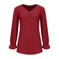 thumbnail image 4 of SHTXOZHI V Neck Blouses for Women Long Sleeve Solid Color Fall Shirt Hollow Out Fashion Tops 2024, 4 of 6
