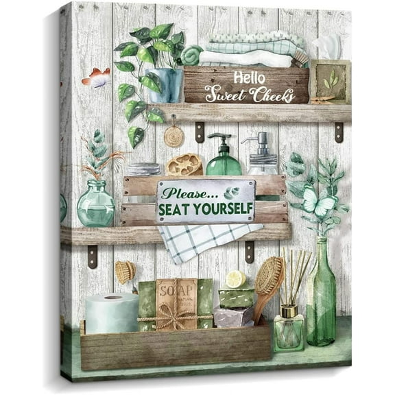 ARTINME Farmhouse Bathroom Decor Wall Art Rustic Funny Bathroom Pictures Canvas Wash Your Hand Sign Artwork Modern Home Decor for Bathroom Framed Ready to Hang 12x16 inch