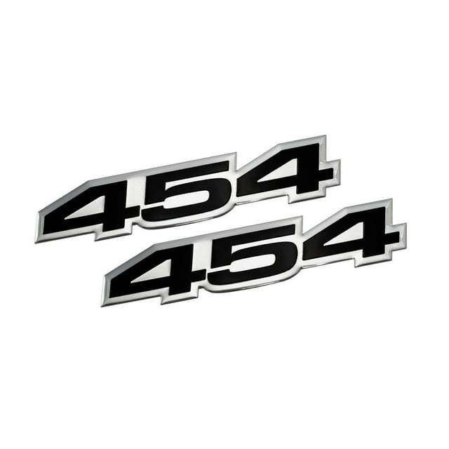 2X (Pair/Set) VMS Racing 454 Black on Silver Highly Polished Aluminum Emblems