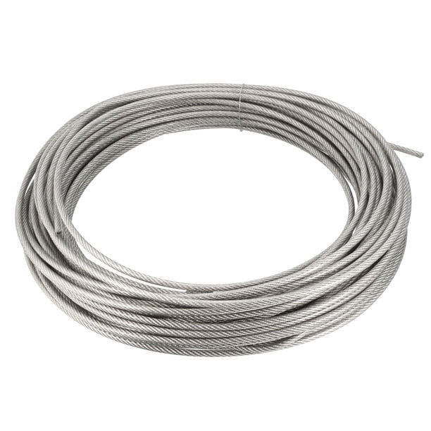Uxcell 0.16" (4mm) 98.4ft 304 Cable de Acero Inoxidable 7 x 7 Estrands Recubierto de PVC
