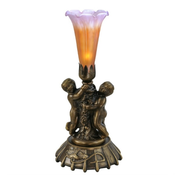 12"High Amber and Purple Cherub Pond Lily Mini Lamp