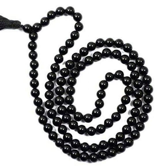 Certified Energized Natrual Black Hakik Agate Mala,Natural Black Hakik Agate Rosary 8Mm Beads Size 108 1=109 Beads By Indian Collectible