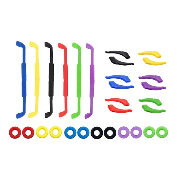 Retenedores universales para gafas, antideslizantes, redondos, para puntas de patilla, juego de herramientas 12 pares + 6 piezas