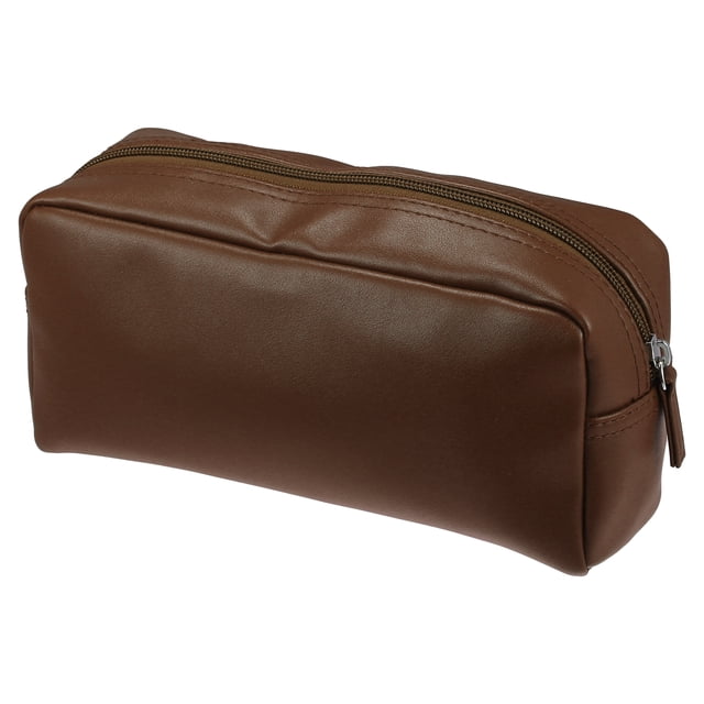 1 bolsa de maquillaje portátil, bolsa de aseo, organizador de cosméticos para viajes, bolsa de almacenamiento, cuero de PVC marrón