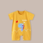 Lovzfmll Toddler's Print Short Sleeve Romper, Cotton Crew Neck Snap Crotch Jumpsuit for Little Boys, Summer Casual Outfits for 0-3 Months