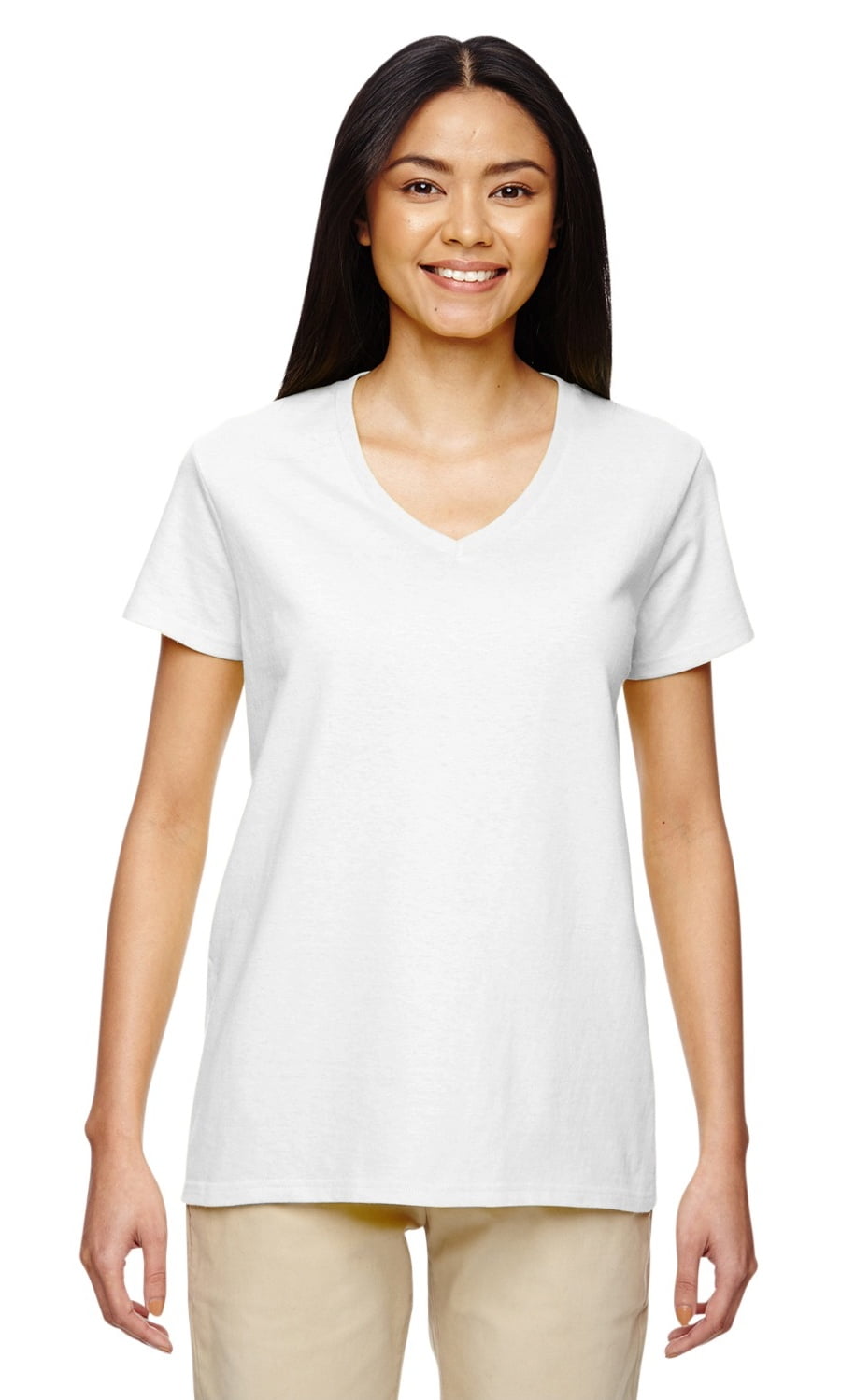 Gildan - The Gildan Ladies Heavy Cotton 53 oz V-Neck T-Shirt - WHITE - XL - Walmart.com 