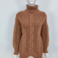 thumbnail image 3 of SWSMCLT Women's Soft Pullover Sweater Long Sleeve Winter Drop Shoulder Knitwear Top High Neck Cable Knit Warm Holiday Spring Khaki 14, 3 of 5