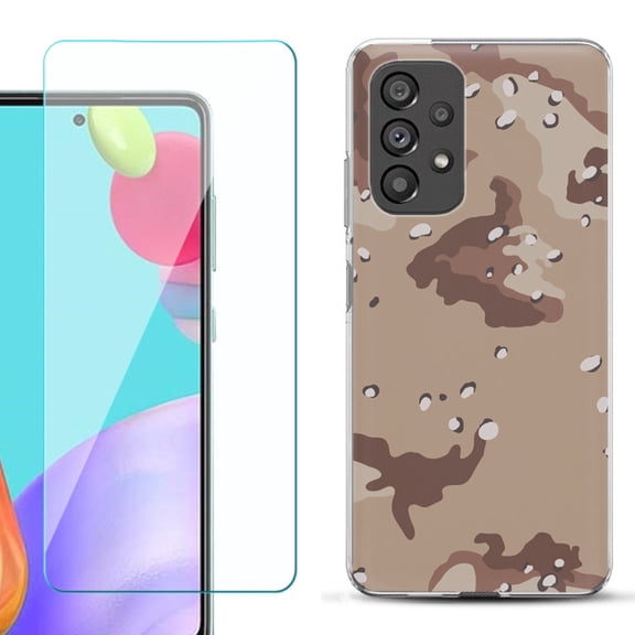 Slim-Fit Fashion Phone Case for Samsung Galaxy A53 5G, with Tempered Glass Screen Protector, by OneToughShield ® - Desert Camo