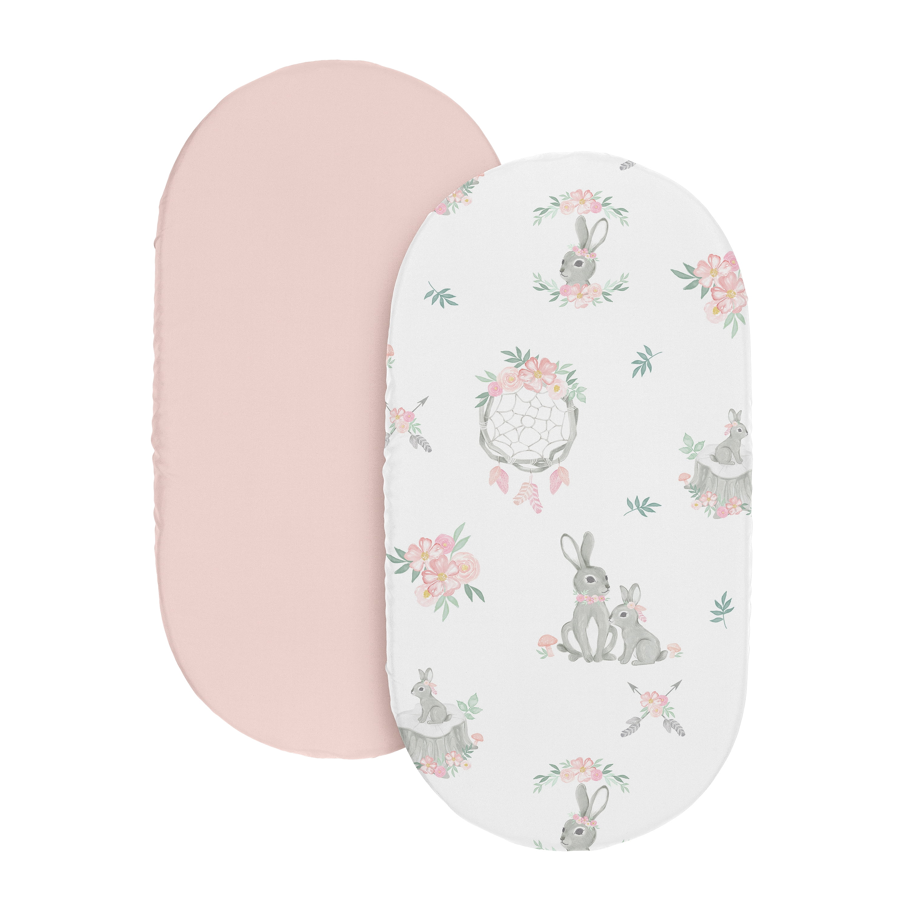 Sweet Jojo Designs Bunny Floral Girl Baby Bassinet Fitted Sheets Set 2 Piece
