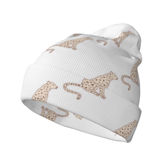 Kdxio Leopard Print Winter Beanie for Men Women Beanie Knit Hat Cuffed Cap Beanie Knit Chunky Snow Cap
