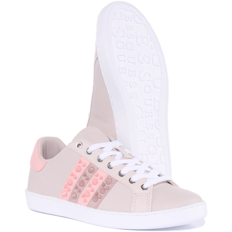【R&B】Pepper Guess? Get Naked Guess Jacobb Women's Lace Up Leather Stud Trainers In Nude Size