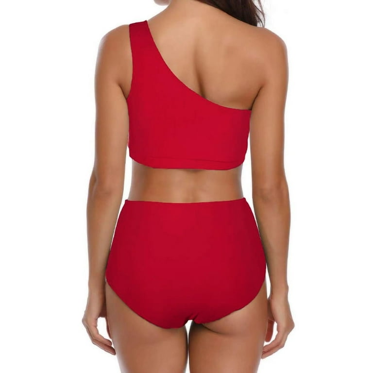 adviicd Cute Bathing Suits for Women Women Swimsuit Bikini Set Two Piece  Ribbed Side Cutout Tank Top Mid Rise Bathing Suit Red,S 