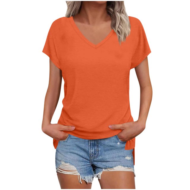 Mgmyaa Womens T Shirts V-Neck Short Sleeve Basic Tees Lightweight Summer Ladies Tops and Blouses