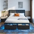 thumbnail image 4 of Kbun Queen Bed Frame with 2 Drawers and Upholstered Headboard, Outlets and LED Lights, Heavy Duty Metal Platform with Storage Space Under Frame, No Box Spring Needed, Noise Free, Gray, 4 of 8