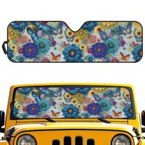 Uorisanigo Windshield Sun Shade Compatible with 2024 2025 Jeep Wrangler JL 2/4 Door Foldable Mandala Floral Butterfly Window Sun Visor Protective, Blocks UV Rays Heat, Keep Your Car Cooler