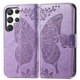 thumbnail image 2 of Feishell Wallet Case for Samsung Galaxy S24 Ultra 6.8 inch,Butterfly & Flower Embossed PU Leather TPU Inner Shell Magnetic Flip Stand Card Slots Shockproof Protective Phone Cover,Lightpurple, 2 of 6