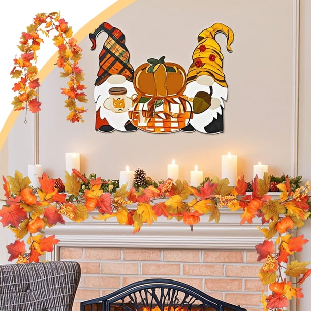 Guirnalda de hojas artificiales de ratán para Halloween,Acción de Gracias,guirnalda de hojas de arce con calabaza colgante,decoración para fiestas en interiores