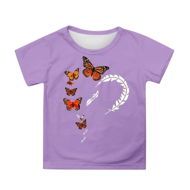 Hauts pour Filles pour Activités Extérieures - T-Shirts à Col Rond Confortables avec Imprimés - Styles Extensibles et Respirants pour Enfants de 3 à 13 Ans