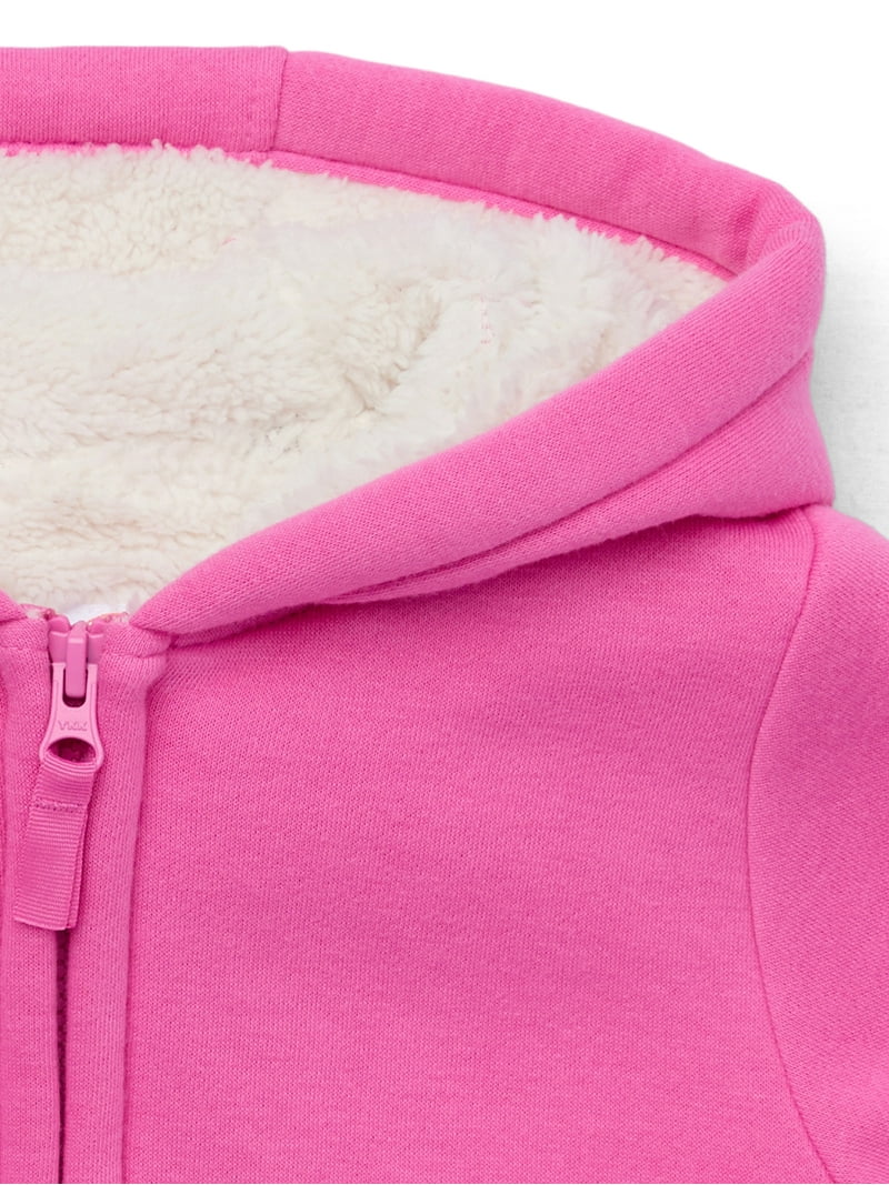 Wonder Nation Girls Kid Tough Zip Hoodie with Faux Shearling
