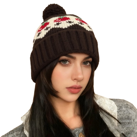 TRUBKH Knit Hats for Women Knit Cuffed Beanie Hat Winter Hats Cute Beanie Lined Beanie Warm Hat Cable Knit Beanie Elasticity Soft Double Layer Winter Hat Beanie for Men Women Brown One Size