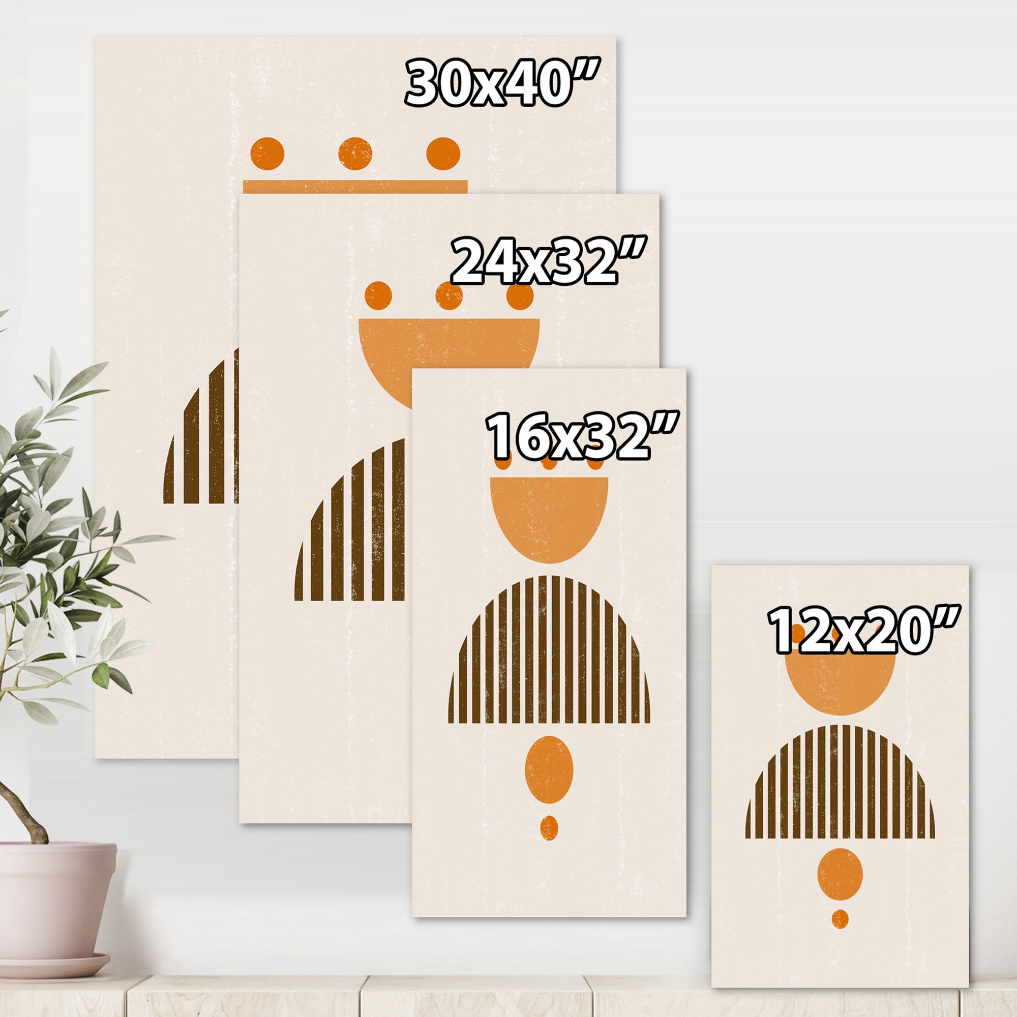 Designart ' Abstract Minimal Moon and Sun In Earth Tones II ' Modern Canvas Wall Art Print