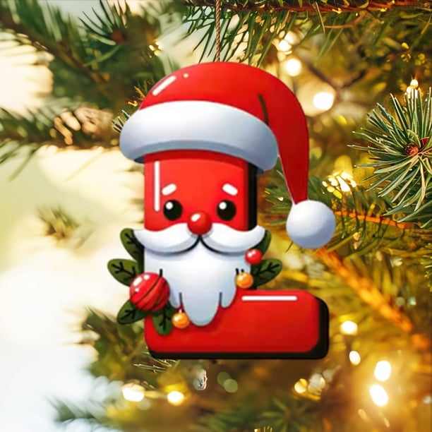 Adorno de árbol de Navidad con alfabeto personalizado | Decoración navideña con letras de acrílico, diseño de sombrero de Santa rojo, decoración colgante personalizable DIY, 8cm, acento navideño