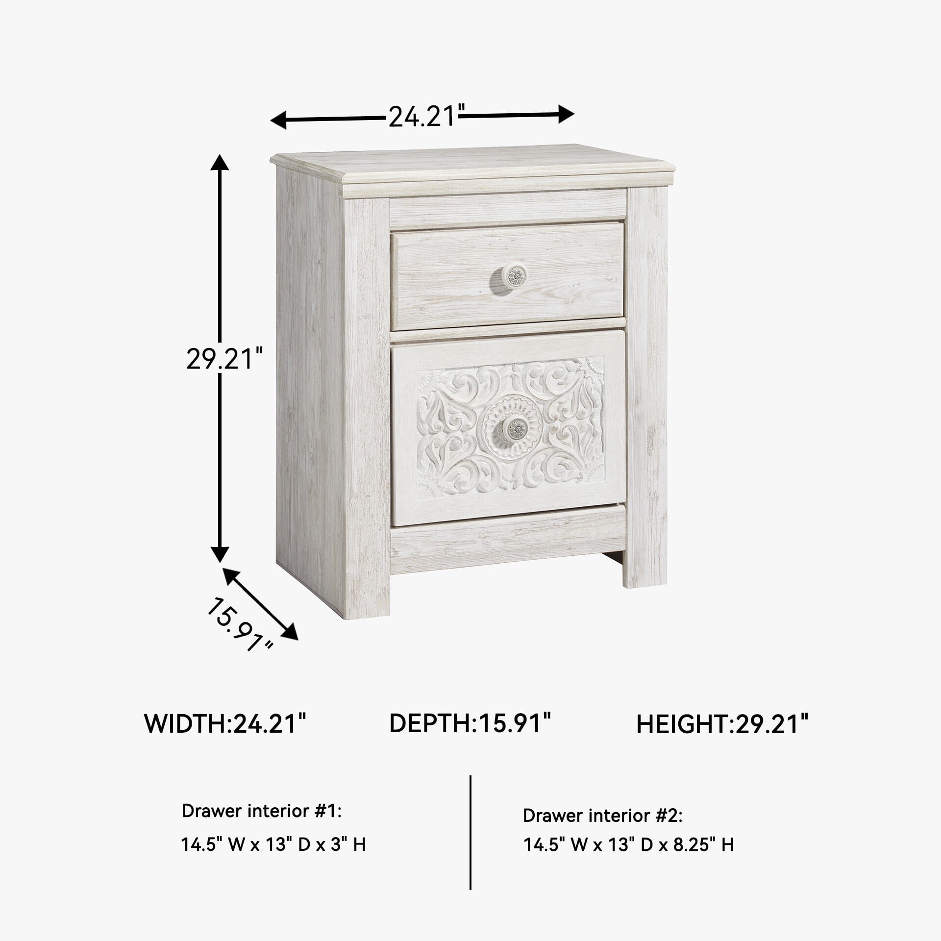 Signature Design by Ashley Traditional Paxberry 2 Drawer Nightstand, Whitewash